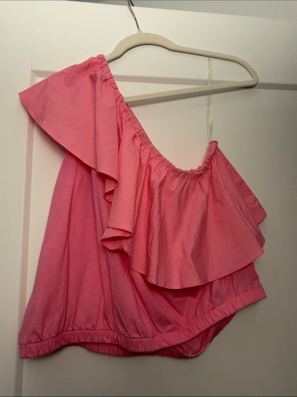 One-Shoulder Ruffle Top in Bright Pink - Picture 5 of 5